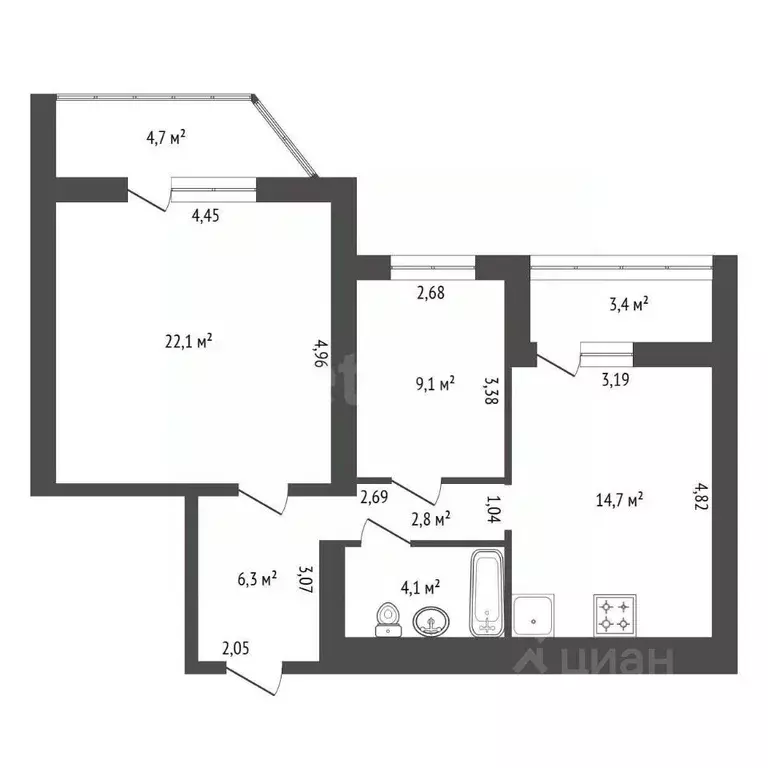 2-к кв. Башкортостан, Уфа ул. Георгия Мушникова, 13/8 (59.8 м) - Фото 1