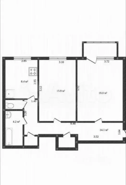 2-к. квартира, 50 м, 5/9 эт. - Фото 0