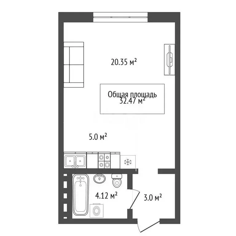 Квартира-студия: Новосибирск, улица В. Высоцкого, 143/1 (32.5 м) - Фото 1