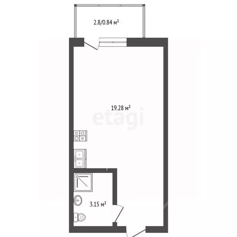 Студия Ростовская область, Ростов-на-Дону ул. Вересаева, 103Вс1 (23.4 ... - Фото 2