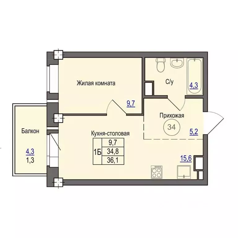 1-к кв. Псковская область, Псковский район, Завеличенская волость, д. ... - Фото 1