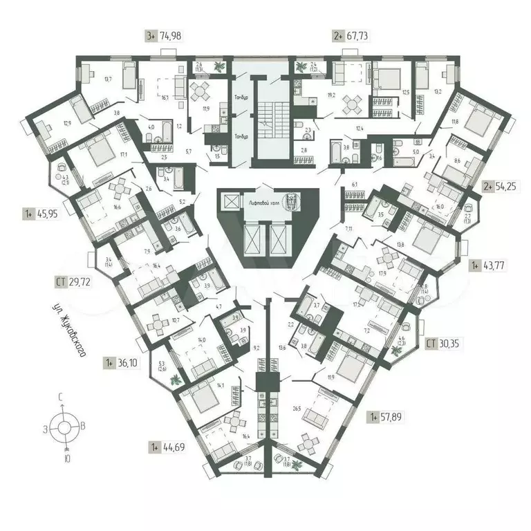 1-к. квартира, 44,7 м, 19/20 эт. - Фото 1