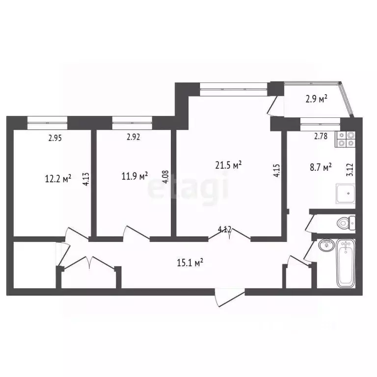3-к кв. Ханты-Мансийский АО, Сургут просп. Ленина, 34 (78.1 м) - Фото 1