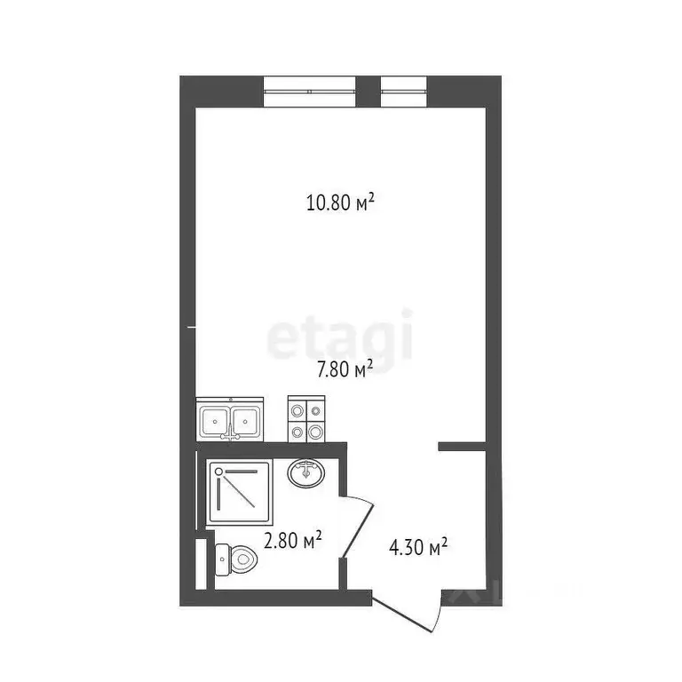 Студия Тюменская область, Тюмень Полевая ул., 117к4 (25.6 м) - Фото 0