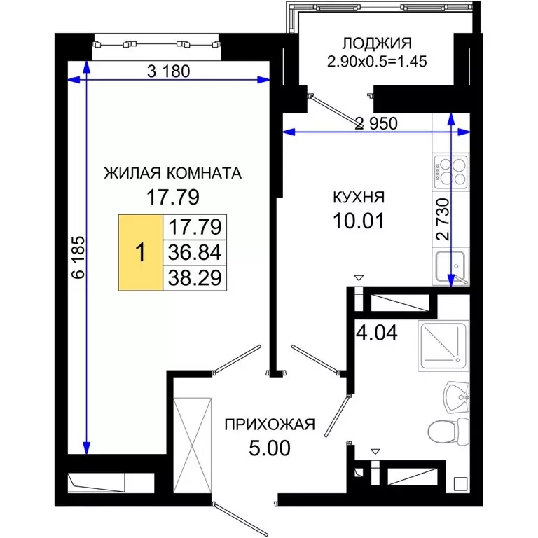 1-комнатная квартира: Ростов-на-Дону, квартал Нефтекачка (38.29 м) - Фото 0