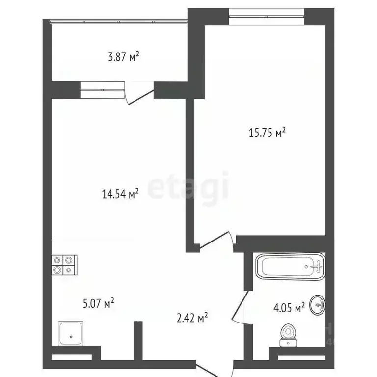 1-к кв. Тюменская область, Тюмень ул. Ю.-Р.Г. Эрвье, 34к1 (41.4 м) - Фото 1