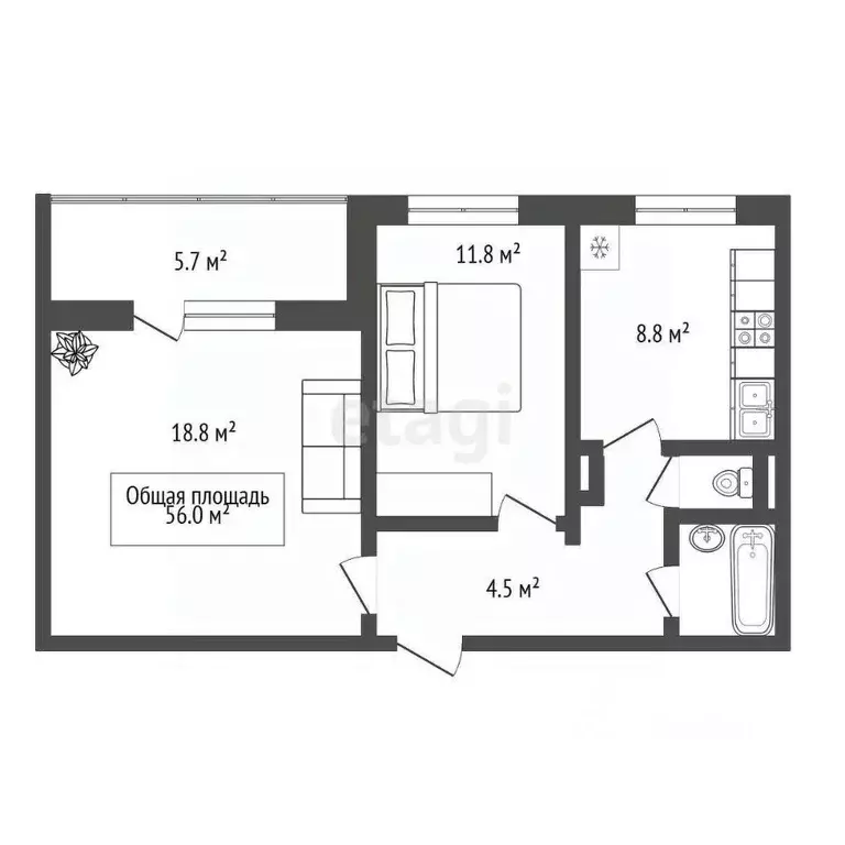 2-к кв. Новосибирская область, Новосибирск ул. Писарева, 82 (50.3 м) - Фото 1