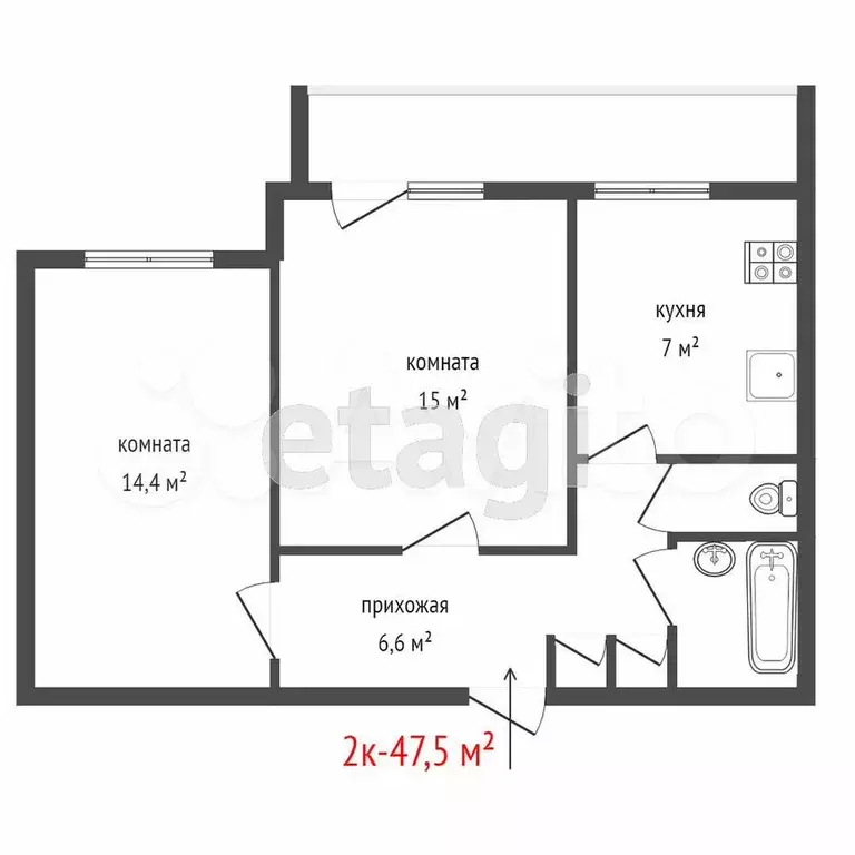 2-к. квартира, 47 м, 7/9 эт. - Фото 0