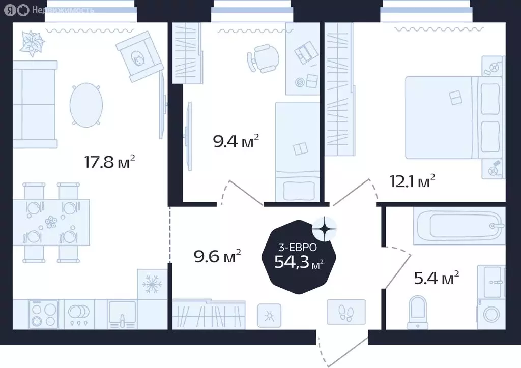 2-комнатная квартира: Тюмень, Новгородская улица, 20 (54.3 м) - Фото 1