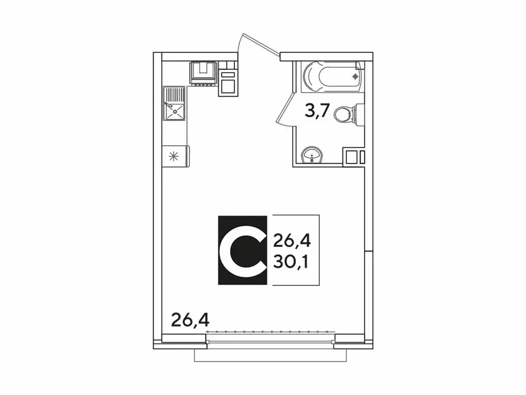 Квартира-студия: Краснодар, жилой комплекс Самолёт-6 (30.1 м) - Фото 1