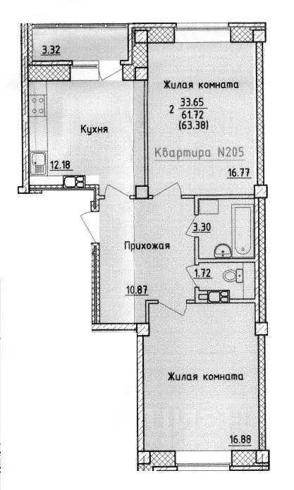 2-к кв. Смоленская область, Смоленск ул. Крупской (63.38 м) - Фото 0