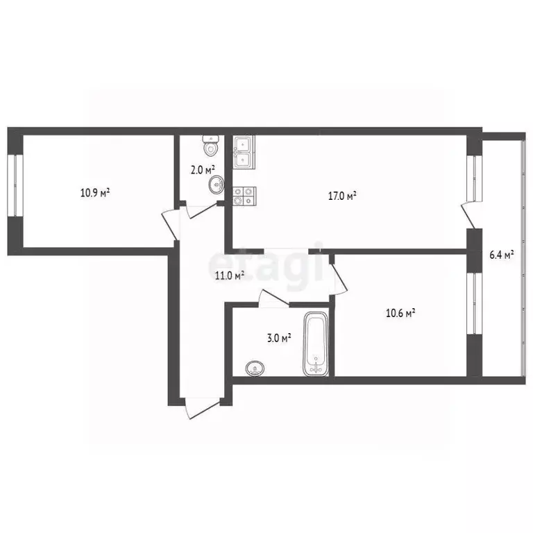 2-к кв. Вологодская область, Вологда ул. Возрождения, 86А (54.8 м) - Фото 1