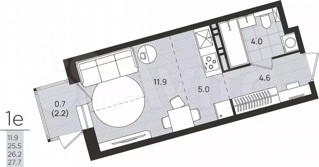 Квартира-студия, 26,2 м, 8/8 эт. - Фото 0