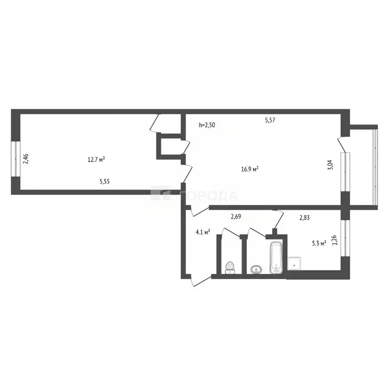 2-к кв. Кемеровская область, Новокузнецк ул. Тореза, 84 (43.2 м) - Фото 1