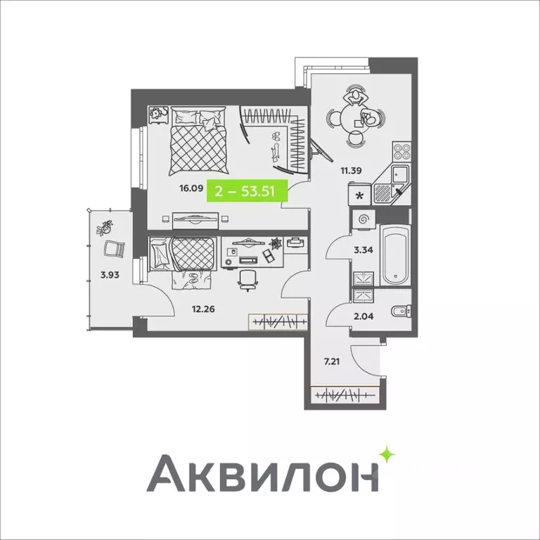 2-к кв. Архангельская область, Архангельск ул. Валявкина, 38к2 (53.51 ... - Фото 0