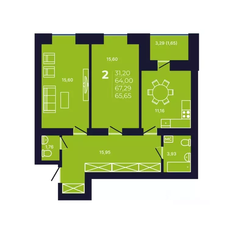 2-к кв. Башкортостан, Уфа ул. Михаила Зайцева, 8 (66.0 м) - Фото 1