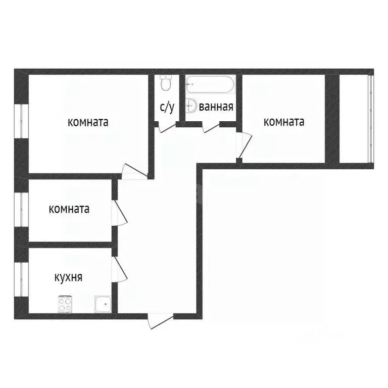 3-к кв. Курганская область, Курган Чернореченская ул., 63А (63.3 м) - Фото 2