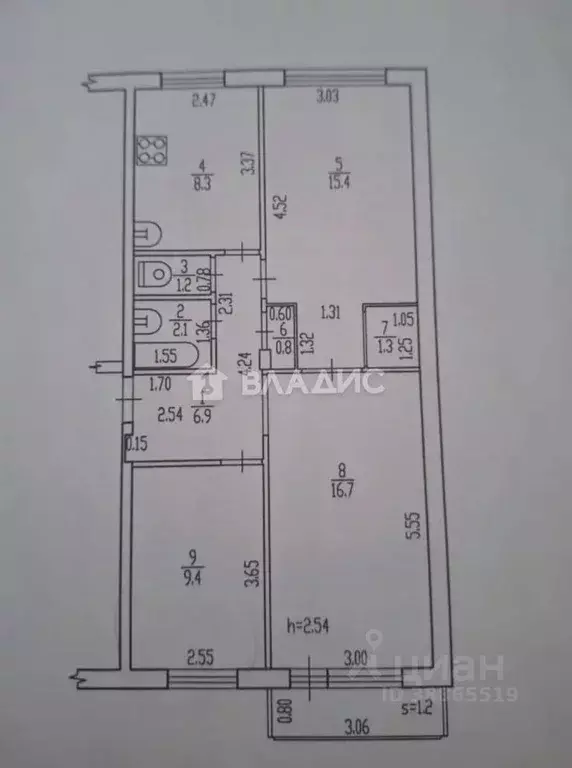 3-к кв. Брянская область, Брянск пер. Пилотов, 14 (62.0 м) - Фото 2