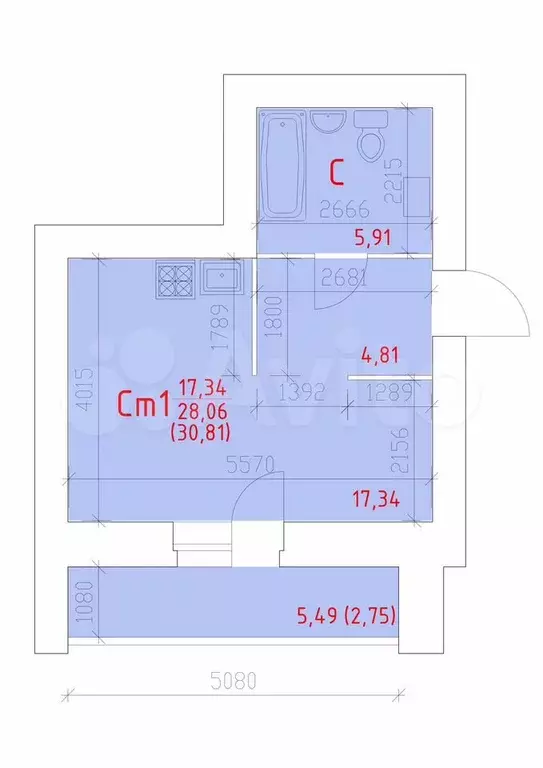 Квартира-студия, 30,8 м, 7/16 эт. - Фото 0