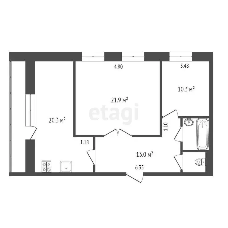 2-комнатная квартира: Тюмень, Харьковская улица, 65 (74.2 м) - Фото 0