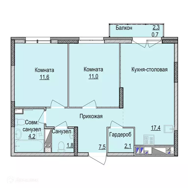 Продаётся 2-к квартира, 56.3 м - Фото 0
