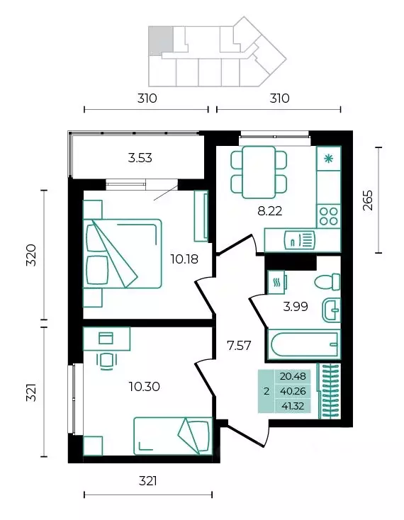 2-к кв. Адыгея, Майкопский район, пос. Тульский  (41.32 м) - Фото 1