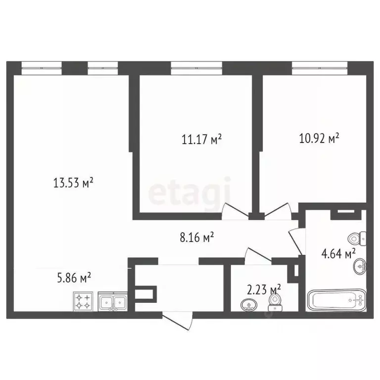2-к кв. Тюменская область, Тюмень Харьковская ул., 76 (56.2 м) - Фото 2