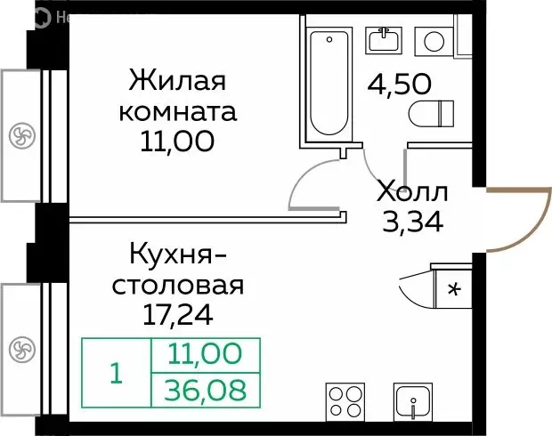 1-комнатная квартира: Мытищи, Новомытищинский проспект, 4А (36 м) - Фото 2