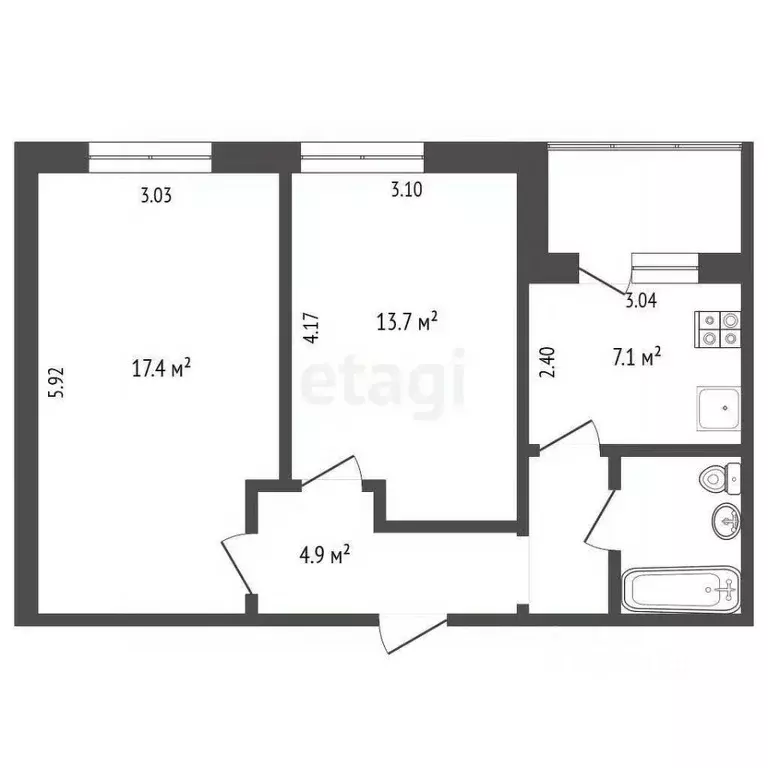 2-к кв. Вологодская область, Череповец Остинская ул., 34 (49.0 м) - Фото 0