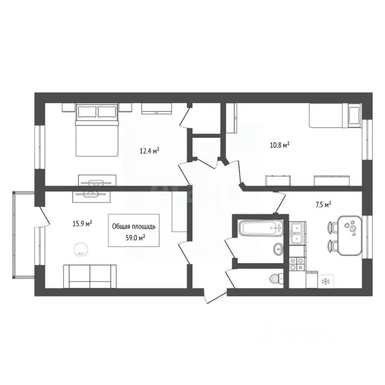 3-к кв. Новосибирская область, Бердск ул. Микрорайон, 48 (59.0 м) - Фото 2
