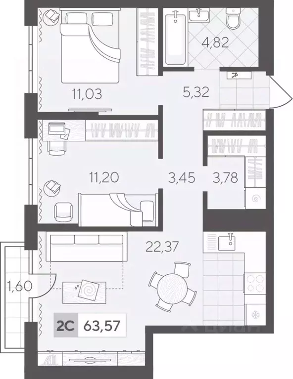 2-к кв. Тюменская область, Тюмень Скандиа.Квартал в Комарово Парк ... - Фото 1