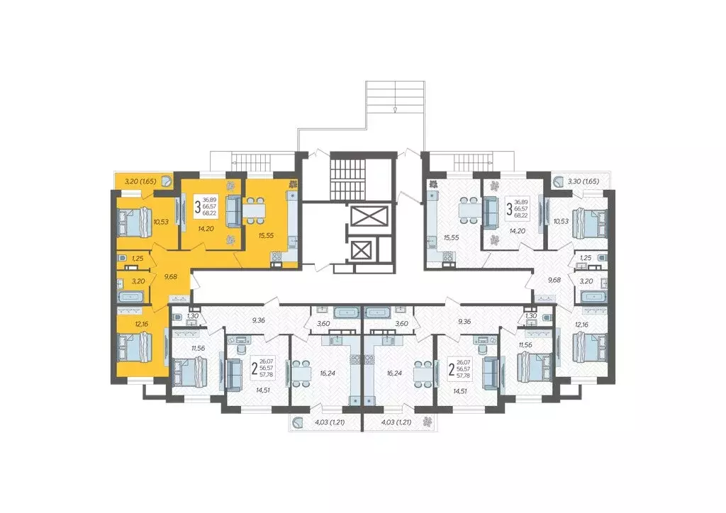3-комнатная квартира: Краснодар, ЖК Смородина (68.22 м) - Фото 2