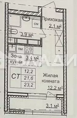 Квартира-студия, 23,2 м, 19/25 эт. - Фото 0