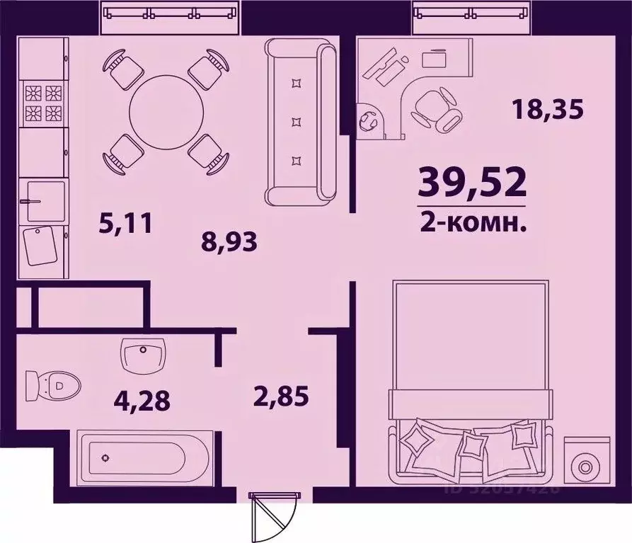 2-к кв. Ульяновская область, Ульяновск ул. Врача Михайлова (39.52 м) - Фото 1