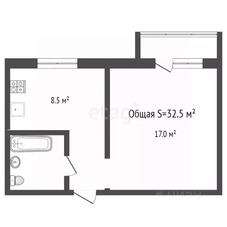 1-к кв. Брянская область, Брянск ул. Романа Брянского, 31 (32.8 м) - Фото 2