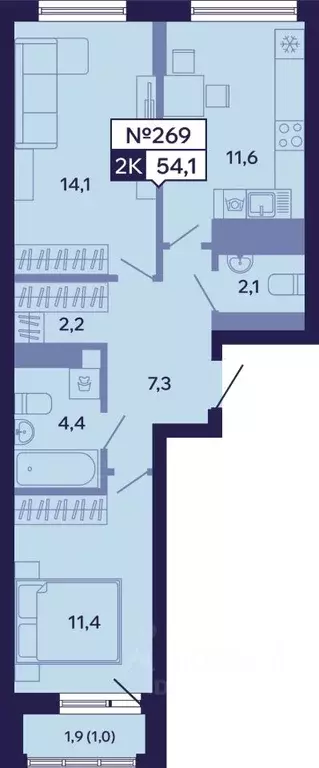 2-к кв. Саха (Якутия), Якутск ул. Новопортовская, 1Д (53.8 м) - Фото 1