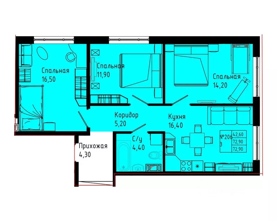 3-к кв. Ленинградская область, Коммунар г. Гатчинский муниципальный ... - Фото 1
