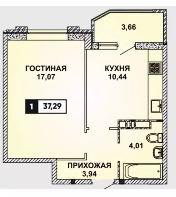 1-к кв. Краснодарский край, Краснодар ул. Григория Булгакова, 7к1 ... - Фото 0
