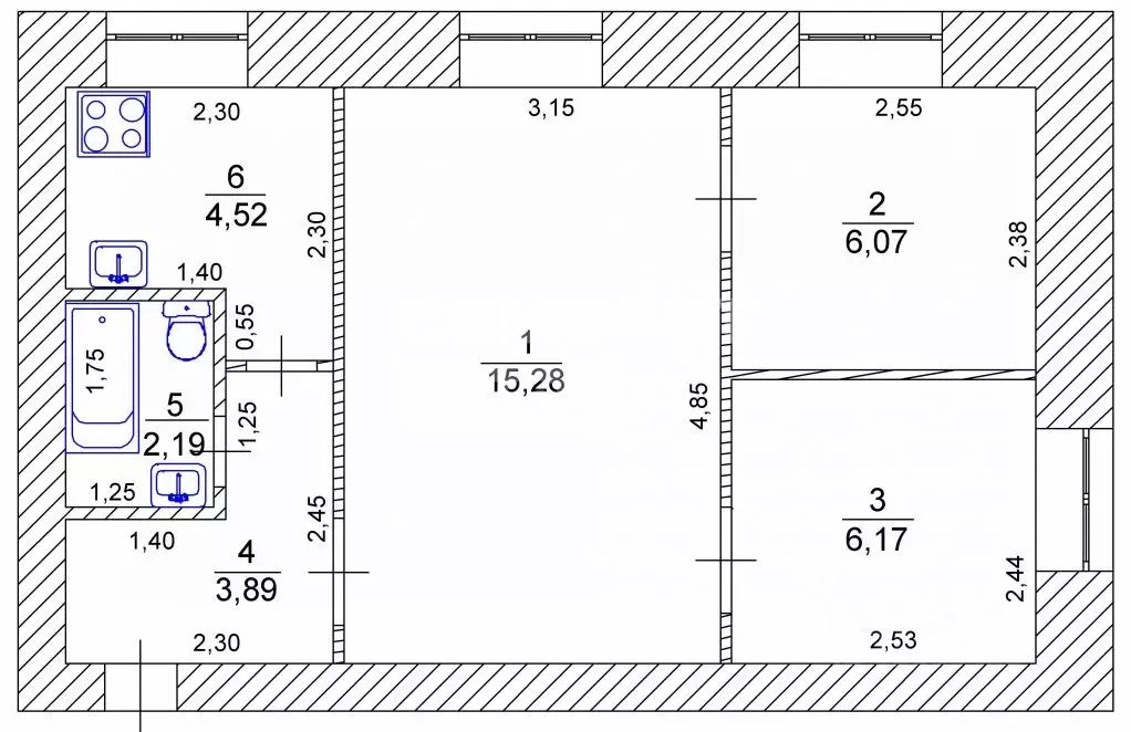 3-к кв. Ульяновская область, Ульяновск Ростовская ул., 41 (39.0 м) - Фото 2