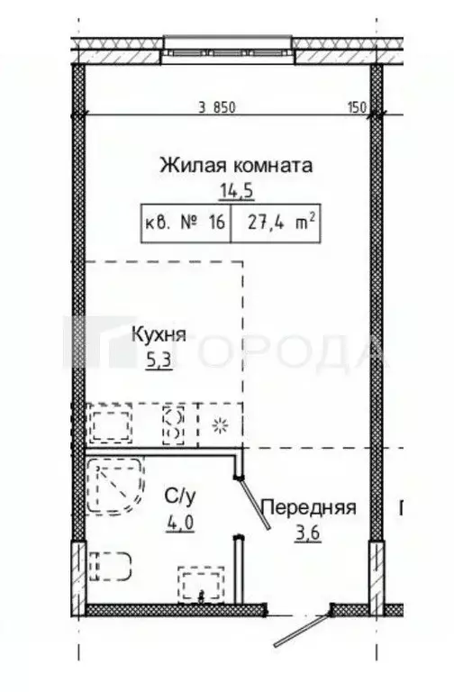 Студия Алтайский край, Белокуриха Загородная ул., 2 (27.4 м) - Фото 2
