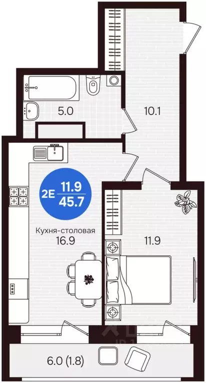 2-к кв. Чувашия, Новочебоксарск ул. 10-й Пятилетки, поз5 (45.7 м) - Фото 1