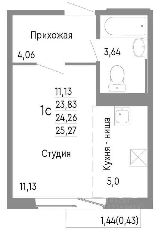 Студия Челябинская область, Челябинск Нефтебазовая ул., 1к2 (24.26 м) - Фото 0