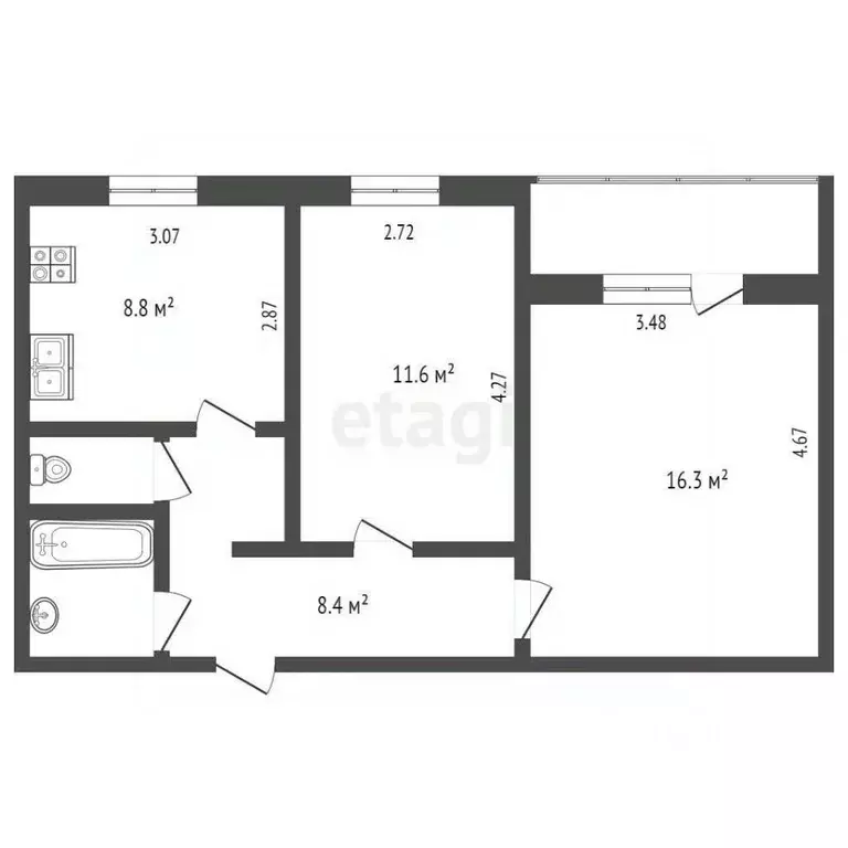 2-к кв. Ямало-Ненецкий АО, Ноябрьск просп. Мира, 93 (52.0 м) - Фото 2