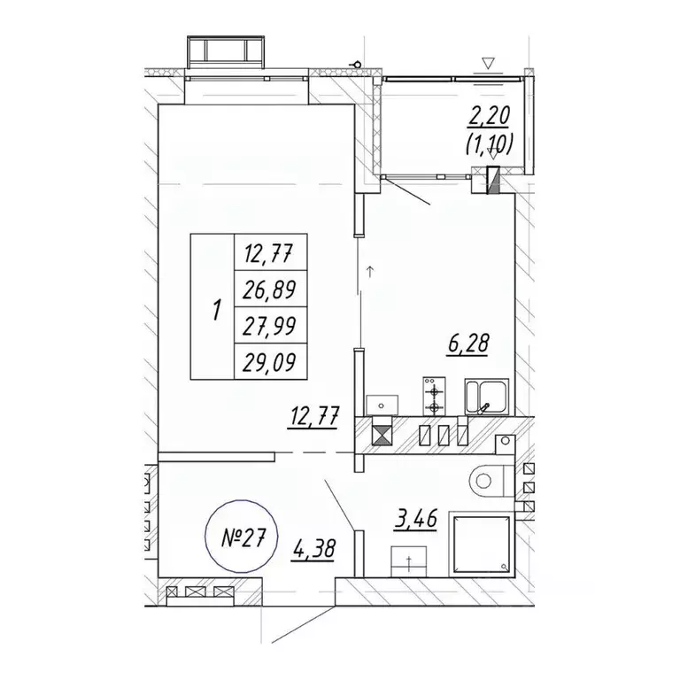 1-к кв. Калининградская область, Зеленоградск  (29.09 м) - Фото 1