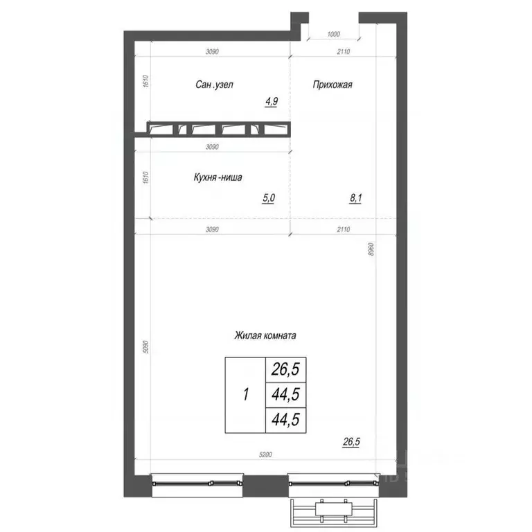 1-к кв. Приморский край, Владивосток ул. Невельского, 4с2 (44.5 м) - Фото 1