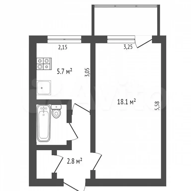 1-к. квартира, 31 м, 5/5 эт. - Фото 0