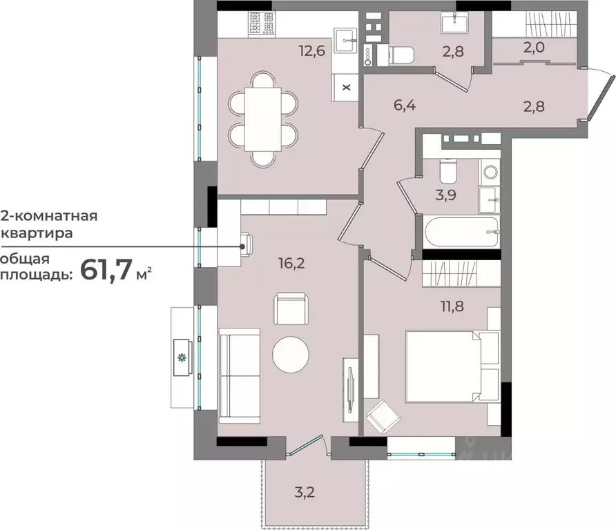 2-к кв. Удмуртия, Ижевск ул. Имени В.С. Тарасова, 6 (61.7 м) - Фото 0