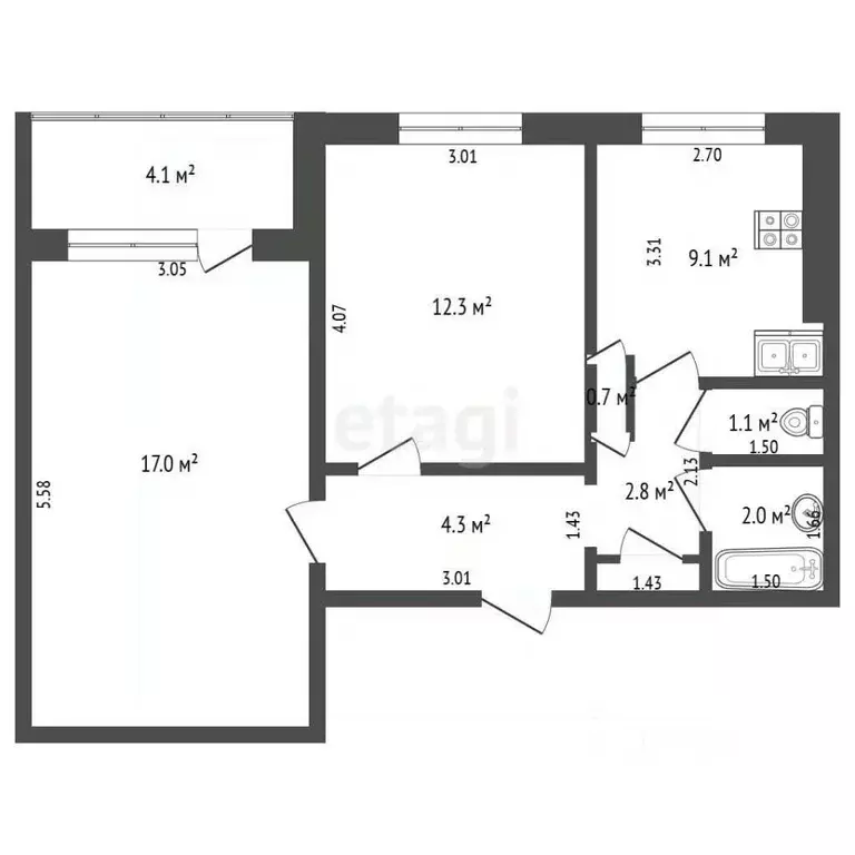 2-к кв. Самарская область, Самара Демократическая ул., 3А (51.4 м) - Фото 2