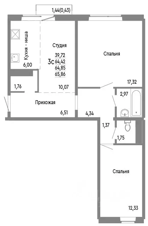 3-к кв. Челябинская область, Челябинск Нефтебазовая ул., 1к2 (64.85 м) - Фото 0