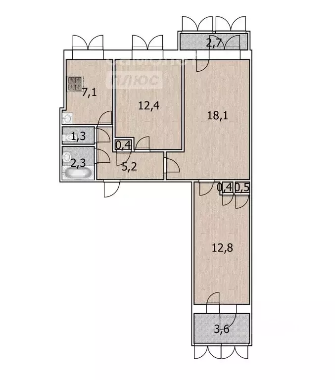 3-к кв. башкортостан, уфа ул. ферина, 5/1 (60.5 м) - Фото 1